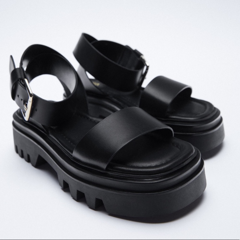 Zara Limited Chunky Platform Leather Sandals